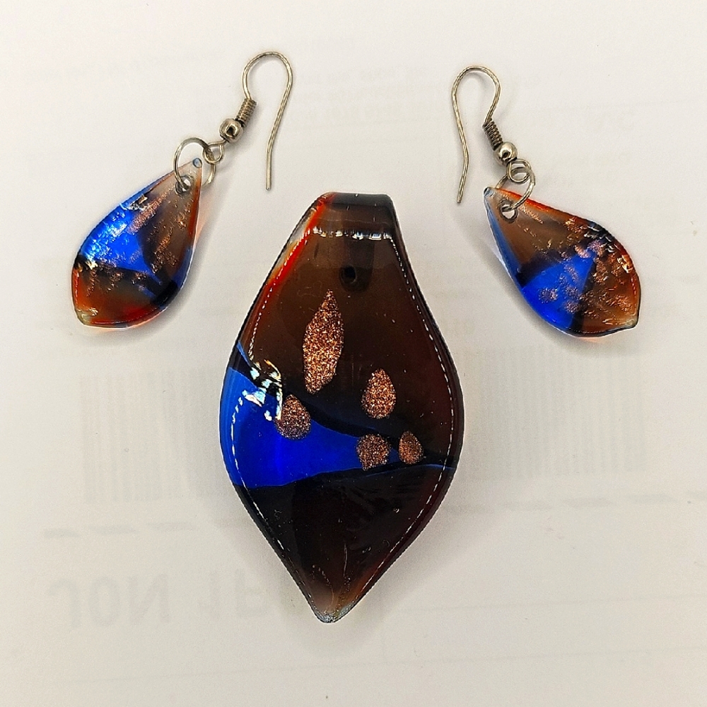 Murano Style Glass Pendant & Earring Set